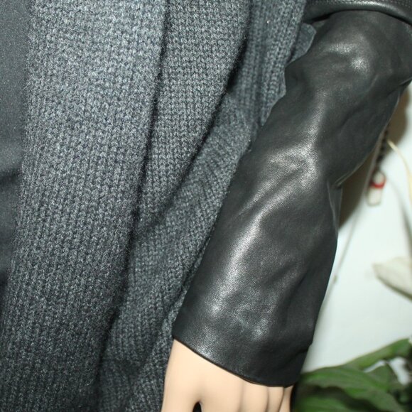 $345 Vince Wool Knit Lambskin Leather Sleeves Open Cardigan Sweater Jacket - Picture 4 of 10